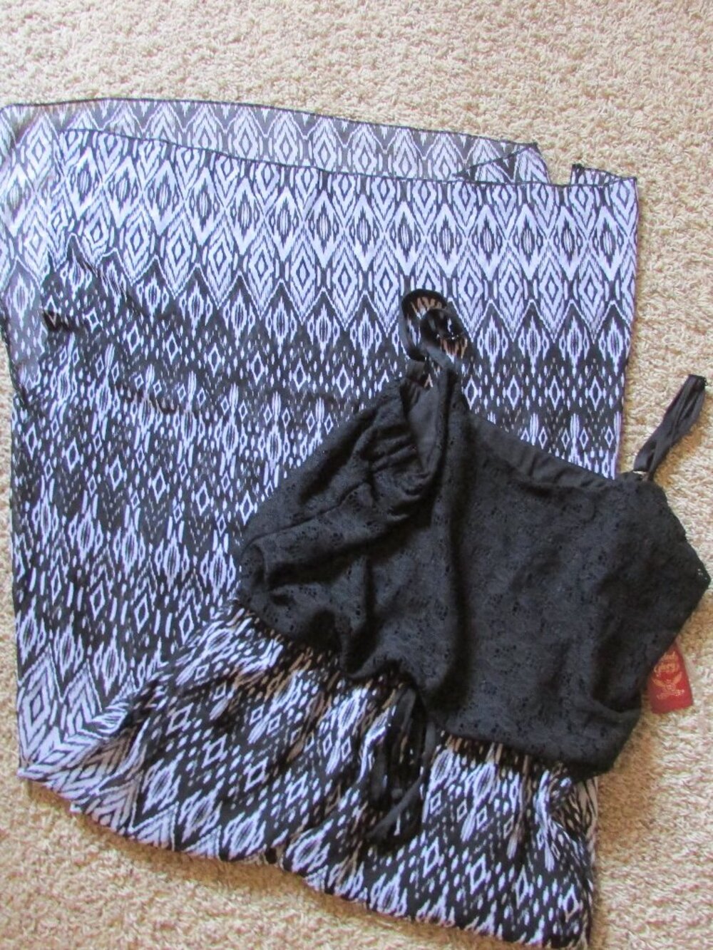 NWT Faded Glory XL 16/18 Black White Chiffon Bottom Maxi Sundress Crochet Lace